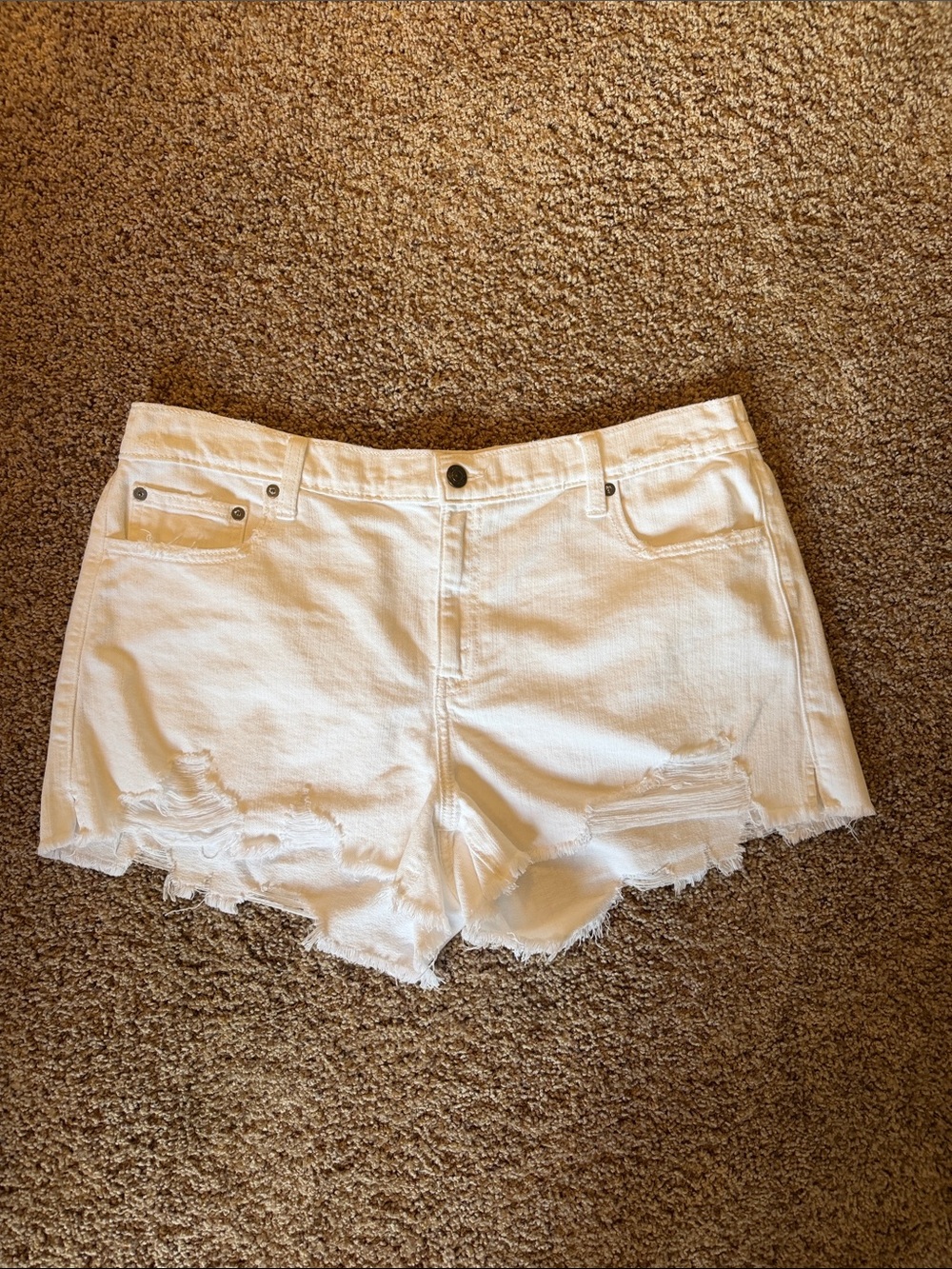Aerie White Distressed Soft Shorts - XL